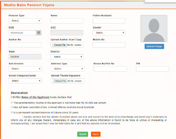 Application Form Madhu Babu Pension Yojana